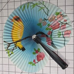 Chinese Paper Folding Hand Fan W/Metal Handle, Vintage Mid-Century, 24 of 25